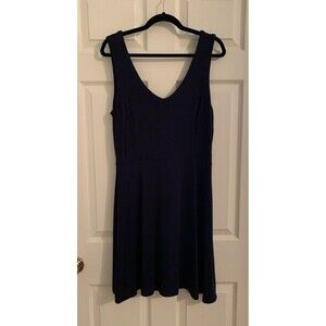 Dalia Womens Size Large L Dress Navy Blue Sleeveless V Neck Soft Knee Length